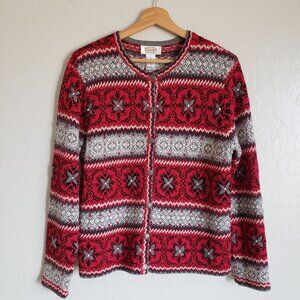 Vintage Talbots Fair Isle Nordic Cardigan Sweater Red Sz SP Cottagecore Holiday